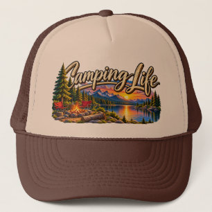 Fishing Life Mountain Lake Sunset Trucker Hat