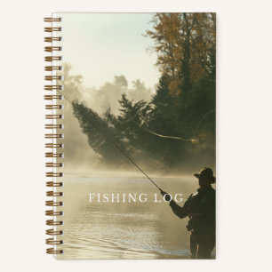Fishing Log Scenic Image of a Man Fly Fishing Notebook