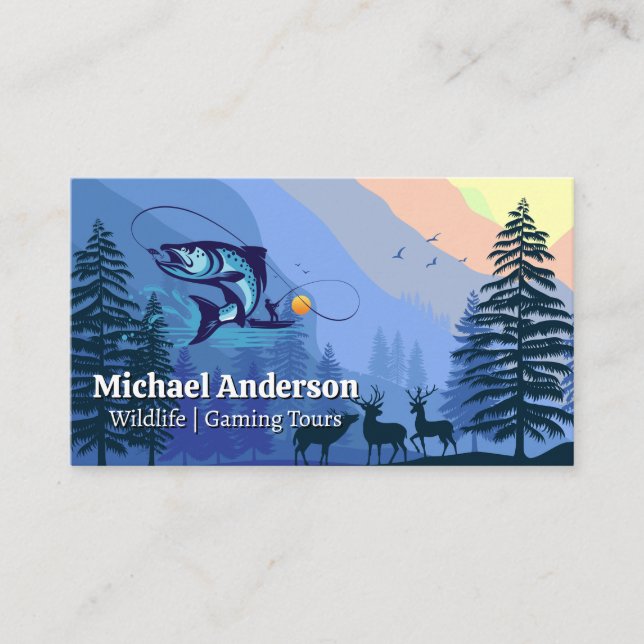 Fishing Logo | Wildlife Nature Background Business Card (Front)