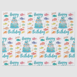 Fishing Lover 80th Birthday Watercolor Tissue Paper