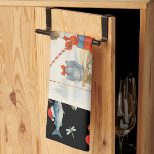 Fishing Lover Christmas Themed for Cat Lovers Tea Towel