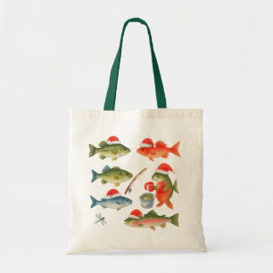 Fishing Lover Christmas Themed with Santa Hat Tote Bag