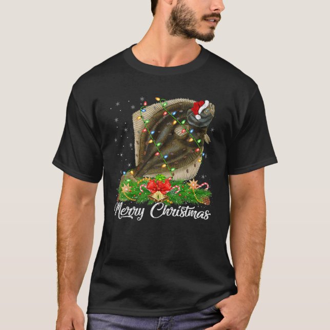 Fishing Lover Matching Santa Hat Halibut Fish Chri T-Shirt (Front)
