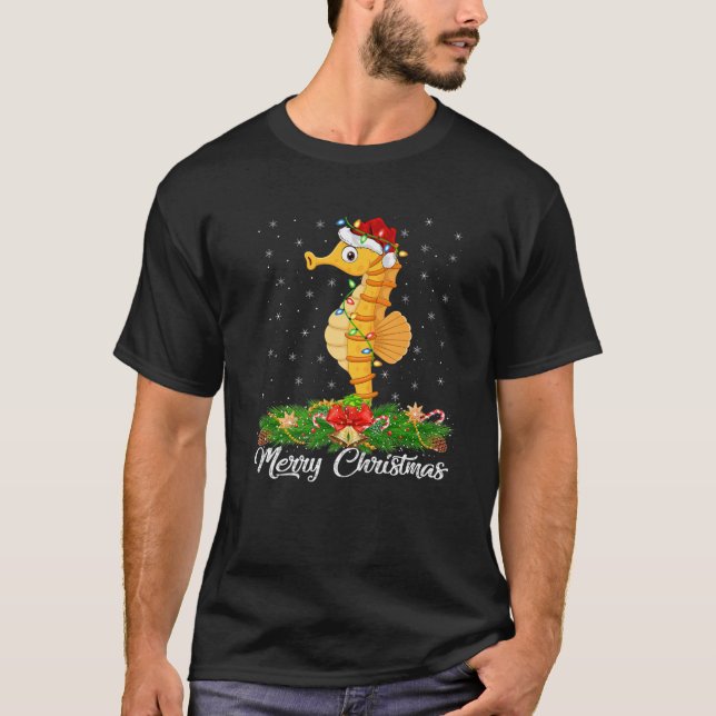 Fishing Lover Matching Santa Hat Seahorse Fish Chr T-Shirt (Front)