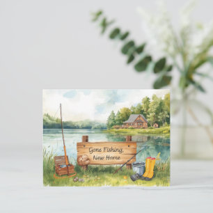 Fishing lover moving house themed postcard