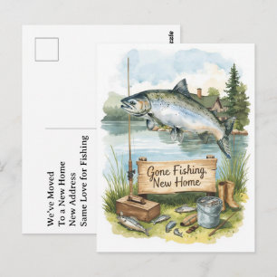 Fishing lover moving house themed postcard