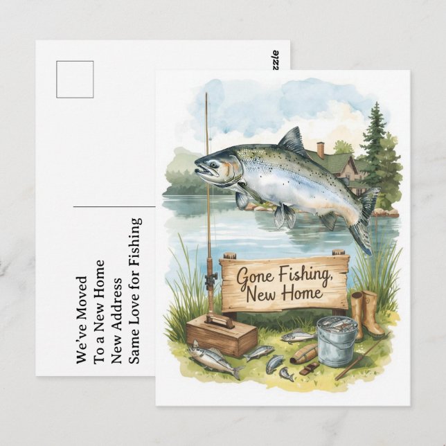 Fishing lover moving house themed postcard (Front/Back)