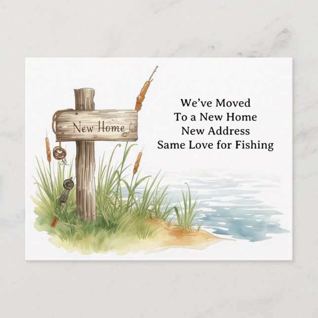Fishing lover moving house themed postcard (Front)