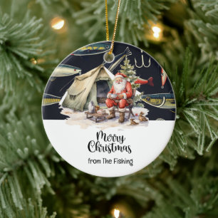 Fishing Lover Santa Claus christmas Ceramic Ornament