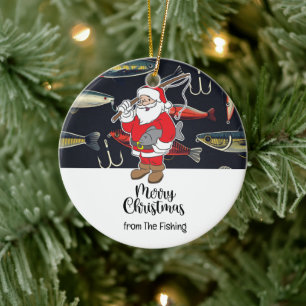 Fishing Lover Santa Claus christmas Ceramic Ornament