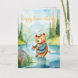 Fishing Lover Watercolor Bear Birthday Card