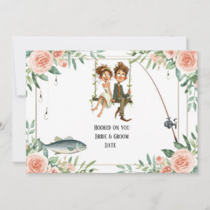 Fishing Lover wedding with rod and flowers Invitation