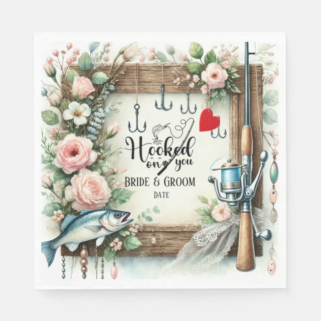 Fishing Lover wedding with rod and flowers  Napkin (Front)