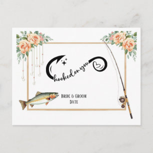 Fishing Lover wedding with rod and flowers  Postcard
