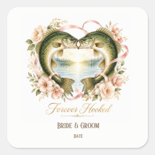 Fishing Lover wedding with rod and flowers Square Sticker