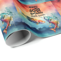 Fishing lovers 50th  birthday Fish   watercolor  