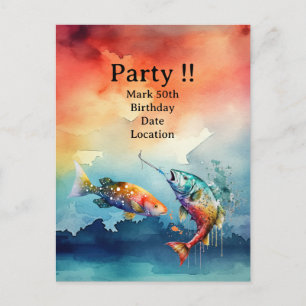 Fishing lovers 50th birthday party invitation postcard