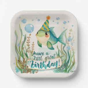 Fishing Lovers Birthday themed watercolor Paper Plate