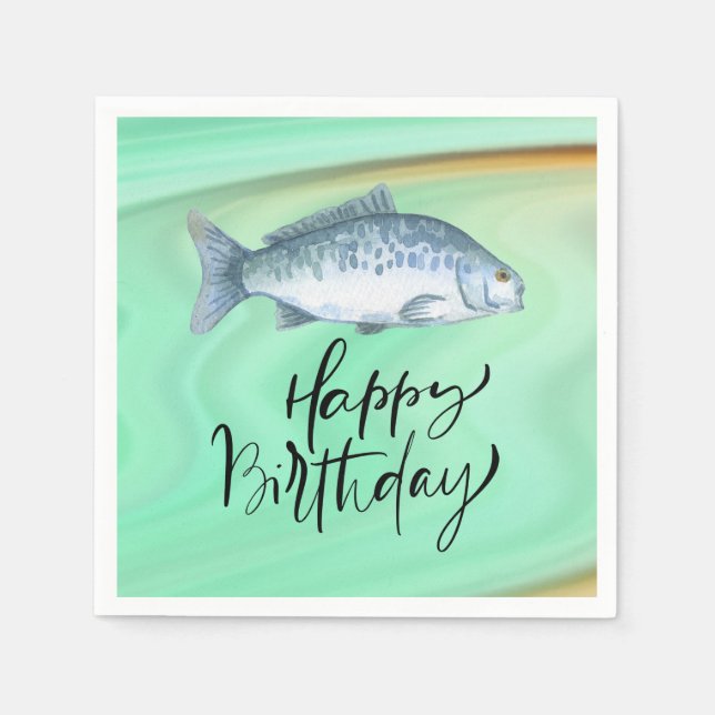 Fishing lovers birthday with Fish  Hook watercolor Napkin (Front)