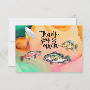 Fishing lovers birthday with Fish  Hook watercolor Thank You Card