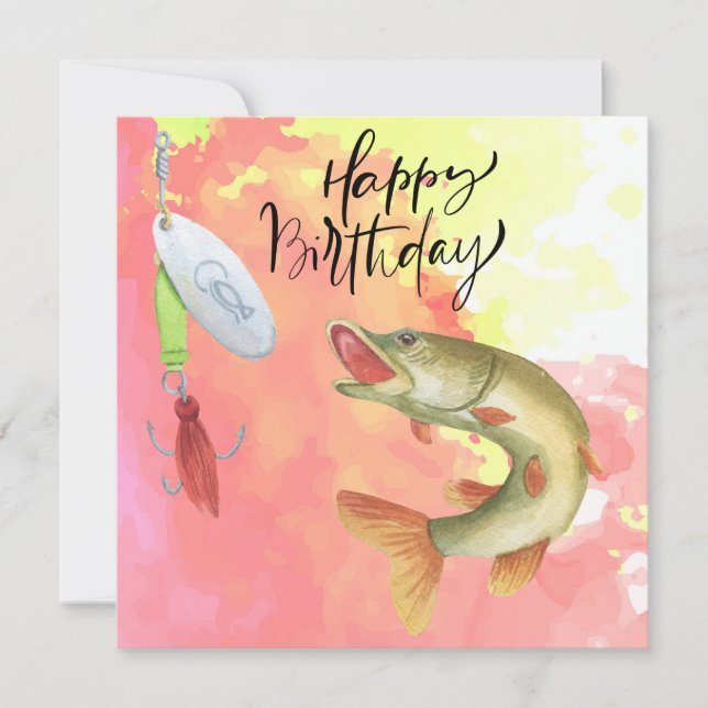 Fishing lovers birthday with Fish   watercolor    Card (Front)