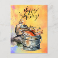 Fishing lovers birthday with Fish watercolor 