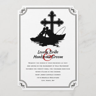 Fishing Lovers Catholic Cross Wedding Invitation