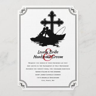 Fishing Lovers Catholic Cross Wedding Invitation