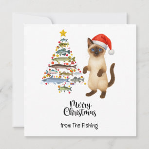 Fishing Lovers Christmas Holiday Cat Santa Claus Card