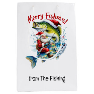 Fishing Lovers Christmas Holiday with Santa Claus Medium Gift Bag