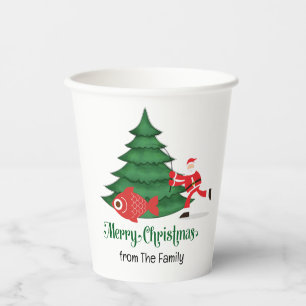 Fishing Lovers Christmas Holiday with Santa Claus Paper Cups