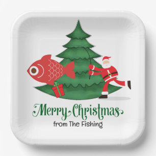 Fishing Lovers Christmas Holiday with Santa Claus Paper Plate