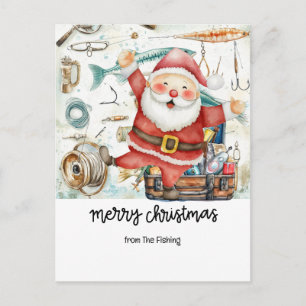 Fishing Lovers Christmas Holiday with Santa Claus Postcard