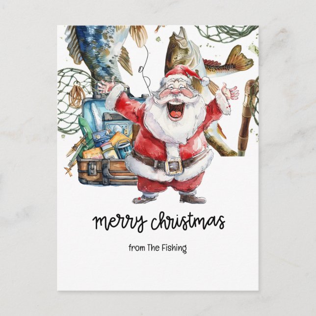 Fishing Lovers Christmas Holiday  with Santa Claus Postcard (Front)
