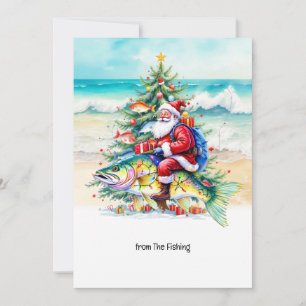 Fishing Lovers Christmas Holiday with Santa Fish Card
