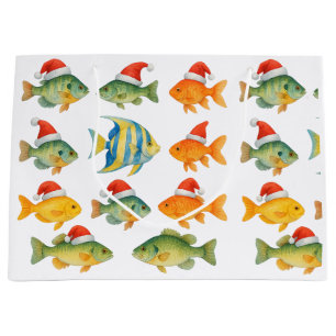 Fishing Lovers Christmas Holiday with Santa Fish Large Gift Bag