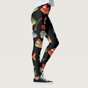 Fishing Lovers Christmas Holiday with Santa Fish Leggings