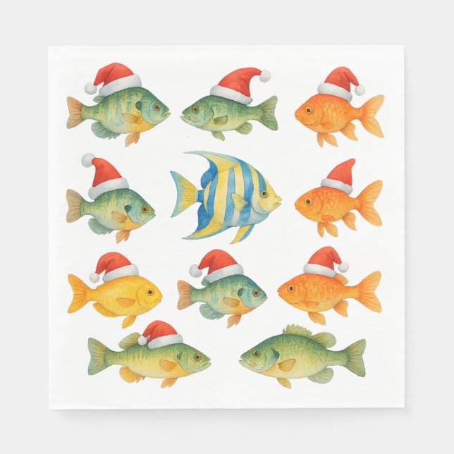 Fishing Lovers Christmas Holiday with Santa Fish Napkin (Front)