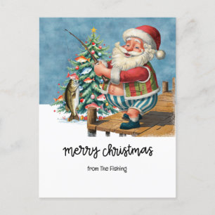 Fishing Lovers Christmas Holiday with Santa Fish Postcard