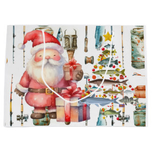Fishing Lovers Christmas Santa Claus Large Gift Bag
