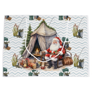 Fishing Lovers Christmas Santa Claus Large Gift Bag