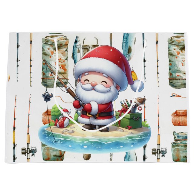 Fishing Lovers Christmas  Santa Claus Large Gift Bag (Front)