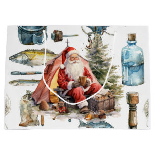 Fishing Lovers Christmas Santa Claus Large Gift Bag