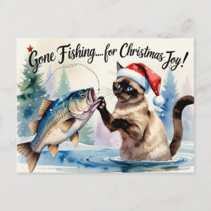 Fishing Lovers Christmas themed for Cat lovers  Holiday Postcard