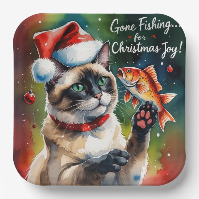 Fishing Lovers Christmas themed for Cat lovers Paper Plate (Front)