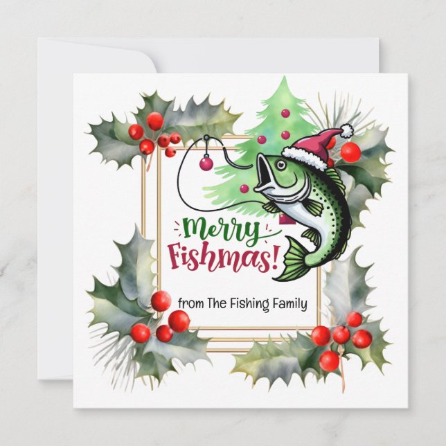 Fishing Lovers Christmas  themed  Holiday Card (Front)