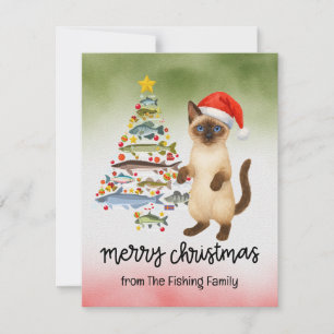 Fishing Lovers Christmas with Santa Cat Holiday Card