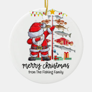 Fishing Lovers Christmas with Santa Claus Ceramic Ornament