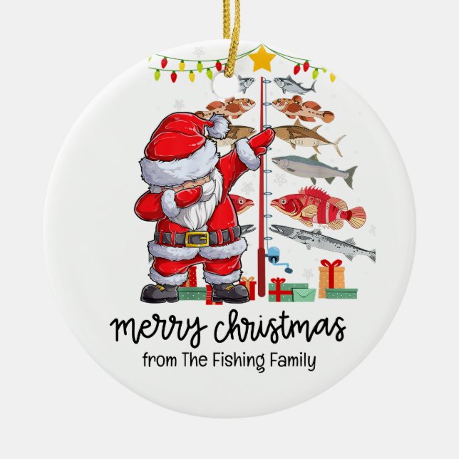 Fishing Lovers Christmas with Santa Claus Ceramic Ornament (Front)