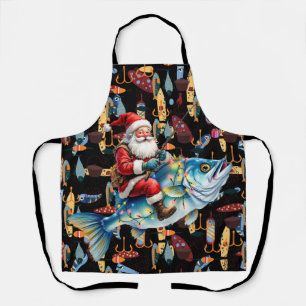 Fishing Lovers Christmas with Santa Claus Fish  Apron
